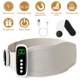EMS Lower Back Massager Heating Pad Cordless Heating Pad for Back Belly Waist with Remote Magnetic Host 8 Modes 19 Intensity Levels 3 Heating Lev (Color: Beige)